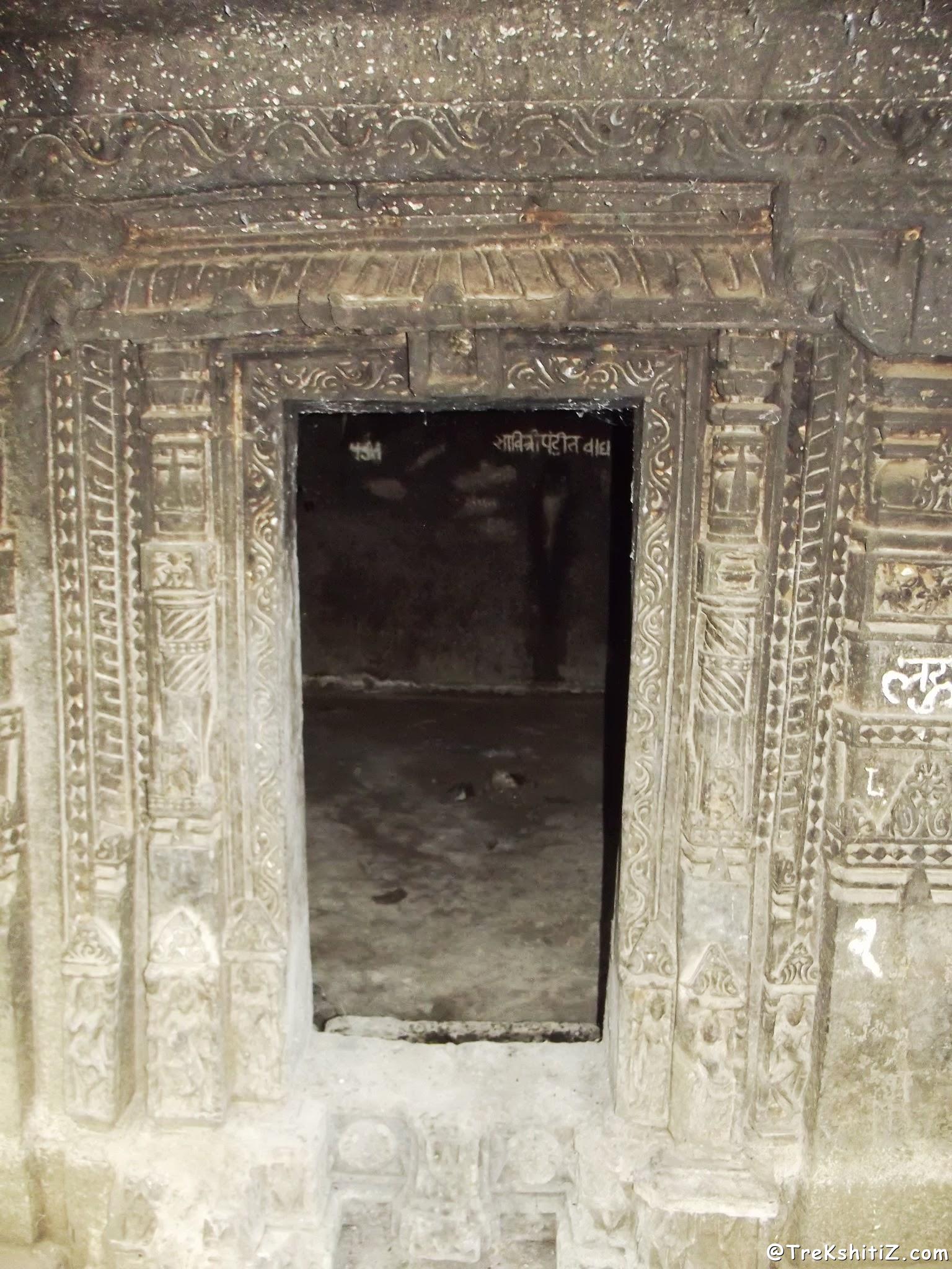 Carved entance of cave (sabhamandap) Shrungar Chavadi leni, Kanhergad, Chalisgaon